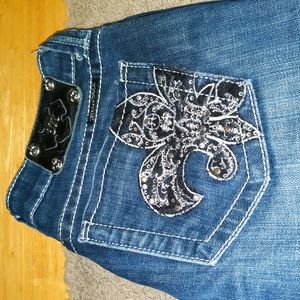 Miss Me  Fleur De Lis Embellished Boot Cut Jeans